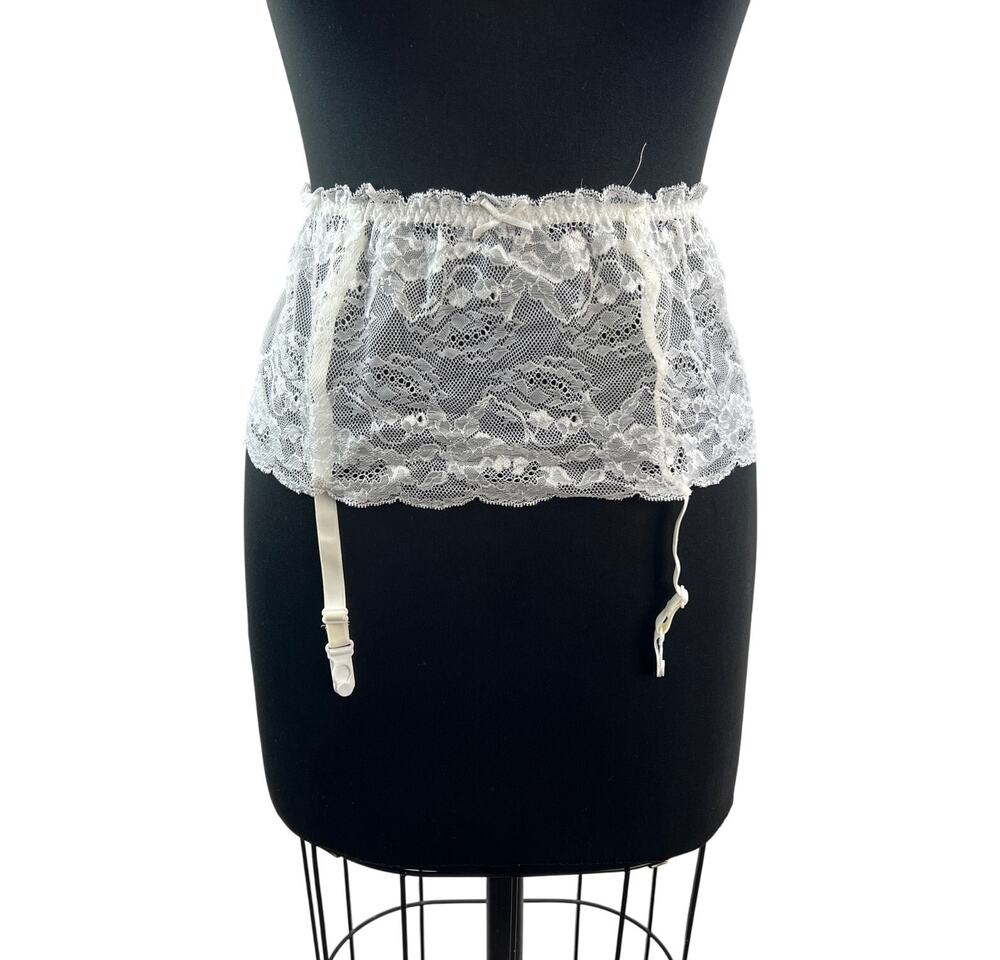 Vintage Lily Of France White Hollywood Garter Belt Stretch Floral Lace One Size